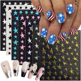 14Sheet Independence Day Nail Stickers Star Nail Decals 4th of July 3D Self-Adhesive Nail Art Stickers Gold Sliver Black White Nail Art Decals Supplies for Women Girls Nail Decoration
