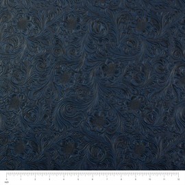SARANDAVE Tooled Faux Leather Western Cowboy, Floral Embossed Vinyl, Craft DIY and Upholstery Textured PU Pleather Fabric - One Foot 12"x54" (Old Blue)