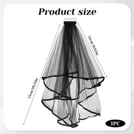 salbsever Black Veil Brides Wedding Veil Lace Short Black Bridal Veil Black Veils for Women Ribbon Edge With Comb for Brides Bachelorette Hen Party