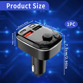 Bluetooth FM Transmitter Auto, Bluetooth 5.3 Adapter mit 5V/3.1A Schnellladung, Type-C, Hi-Fi Bass Boost, Bunte LED, Freisprecheinrichtung, TF/USB (bis 32GB), 12–24V Kompatibilität