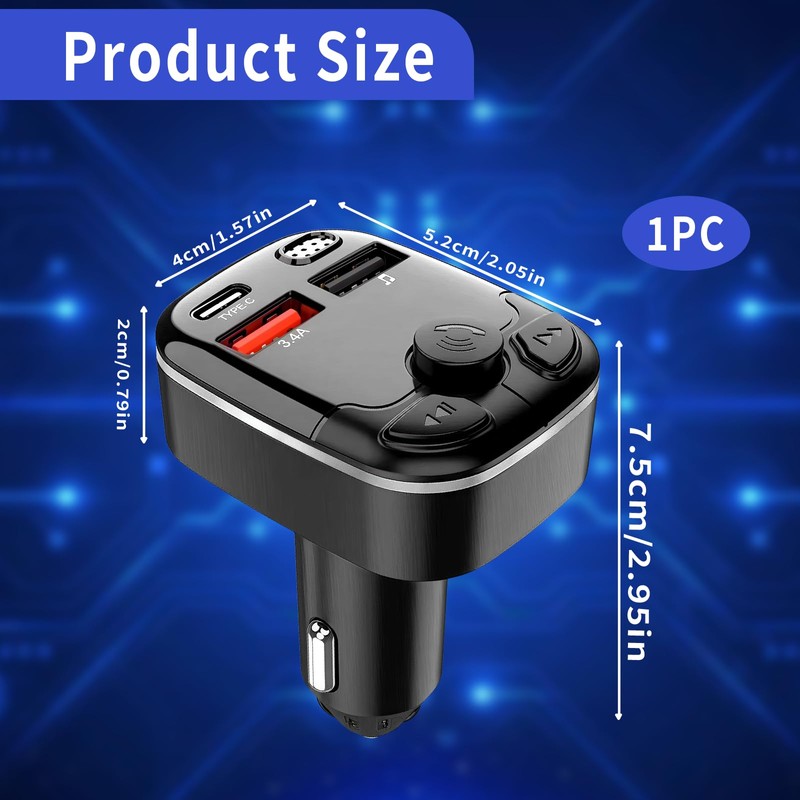 Bluetooth FM Transmitter Auto, Bluetooth 5.3 Adapter mit 5V/3.1A Schnellladung,