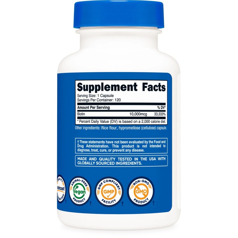 Nutricost Biotina (Vitamina B7) 10.000mcg (10mg), 120 Cápsulas