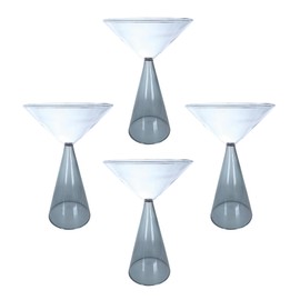 Gusto Buono 8.4oz Martini Glasses – Set of 4 Drinkware with Grey Stem Geometric Design | Heat-Resistant, Dishwasher, Microwave & Freezer Safe | Perfect for Martinis, Cocktails, Home, Parties, & Gifts