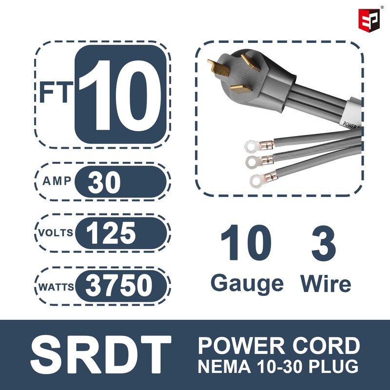 EP 3 Prong Dryer Cord, 10 Ft 10/3 SRDT, 30