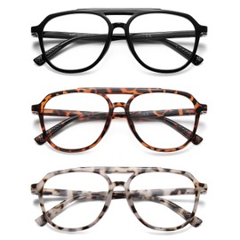 LKEYE Aviator Reading Glasses for Women Men Oversized Blue Light Blocking Computer Reader Designer Ladies Unbreakable Frame Cute Spring Hinge Large Eyewear LK6081 3Pack 2.50+ Strength