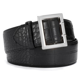 VONMELLI Women Wide Leather Belt for Jeans Dress Fashion Belts for Women Gold Buckle Ladies Waist Belt for Coat with Square Buckle Black with Silver Buckle S