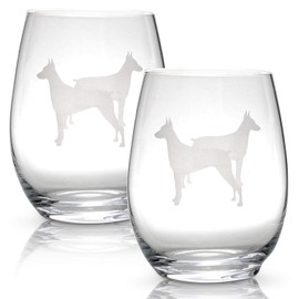 Doberman Stemless Wine Glasses (Set of 2) | Unique Gift for Dog Lovers | Hand Etched with Breed Name on Bottom