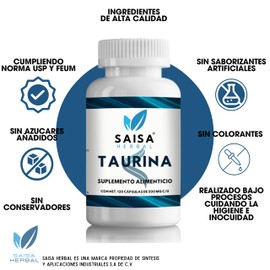 Taurina 400 Mg 120 Cápsulas Saisa Herbal calidad premium