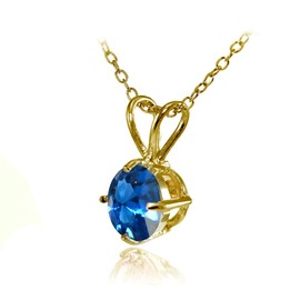 Plata de Ley Chapados en oro amarillo imitación Gemstone 7 mm redondo colgante solitario collar