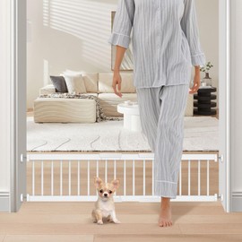 Metal Short Dog Gate - 16.5"-44" Adjustable Extra Wide, 10" Tall Pressure Mount Indoor Pet Gate, Easily Step Over Dog Gates with 3 Extension Kits, Small Puppy Gate for Doorways & Stairs