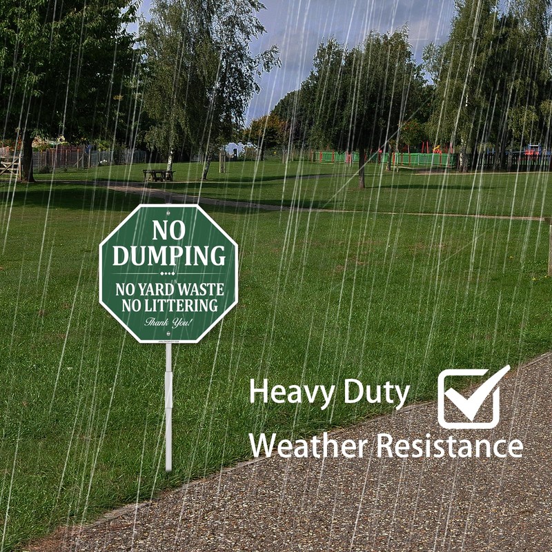 No Dumping No Yard Waste No Littering Sign, 10"W x