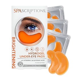 SpaScriptions Parches iluminadores de hidrogel para debajo de los ojos: mascarillas de ojos con vitamina C y ácido glicólico para ojeras, hinchazón y arrugas, almohadillas de gel hidratantes para el