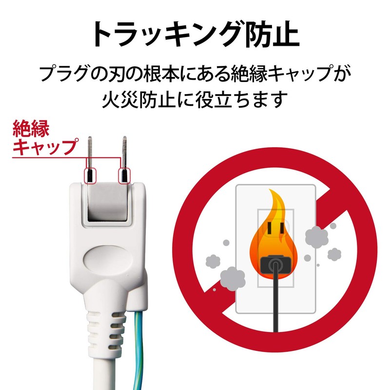 Elecom T-T02-3650WH/RS Power Strip 3-Pin 6-Outlet Swing Plug with Magnet,