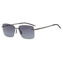 PUKCLAR Men's Sunglasses, Polarized Lightweight, Frameless Design, Nylon Polarized Lenses, Alloy Frame, Can be Combined with Optical Frames, Exclusive Case and Test Card Included, M04 Gray P Lens/Dark