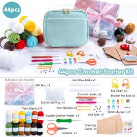 MYBAGZING Crochet Kit for Beginners, Complete Starter Set with Yarn, Ergonomic Crochet Hooks, Needles, Crochet Accessories and Suppliers for Crochet Beginner Projects, Knitting Kit for Adult and Kids