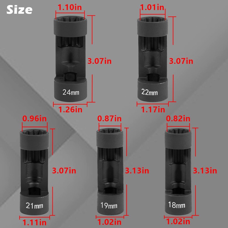 5PCS 12 Point 1/2" Drive Strut Nut Socket Set 18MM