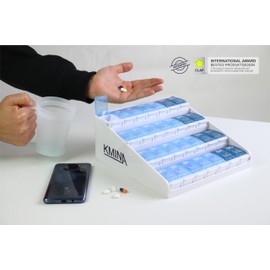 KMINA - Tablettenbox 7 Tage 4 Fächer, Groß, Deutsch, Morgens Mittags Abends Nachts, Medikamentenbox - Made in Europe