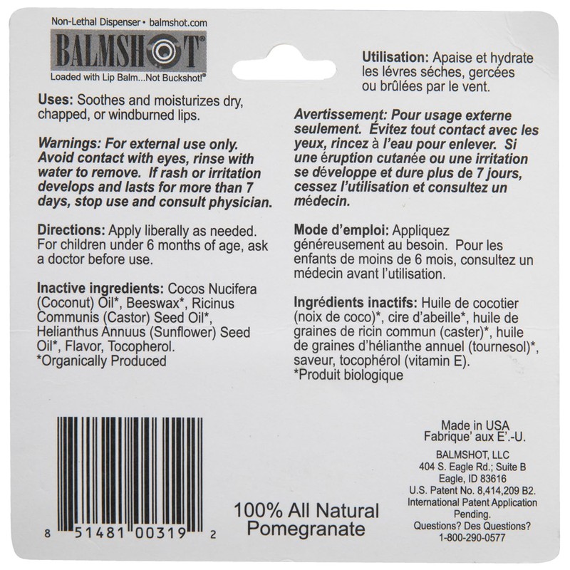BALMSHOT Pomegranate Lip Balm SPF 15 (2-Pack) – Natural Beeswax