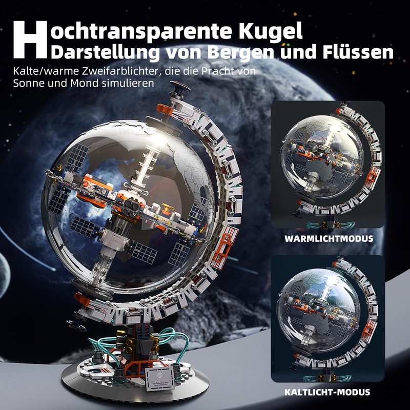 MOCBROPCS Globe Blocks Spacecraft Building Blocks Toy, 360° Rotating Learning