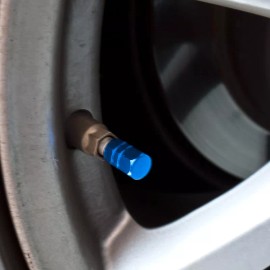 Set of 4 Blue Hexagon shape Rubber Ring Seal Universal Aluminum Tire Valve Cap