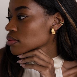 MYEARS Women Stud Earrings Gold Ear Climber Waterdrop Black Cubic Zirconia 14K Small Simple Hypoallergenic Everyday Jewelry