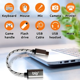 Big-E Turbo 5Gbps USB-C to USB 3.0 Adapter [2Pack] Compatible with Xiaomi Mi Note 2 for Full USB OTG On-The-Go Thunderbolt 3/4 Short Connector USBC Male to USB Female (Silver)