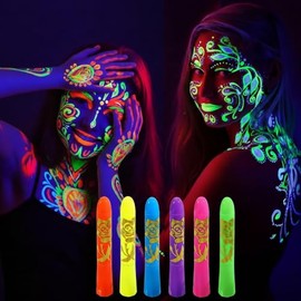 6Pzs Pintura De Cara De Neón Brillante UV, 6 Colores Pintura Corporal Ceras – Lavable, No Tóxico, Cera Lápiz UV Neón Para Rostro Y Cuerpo. Ideal para 