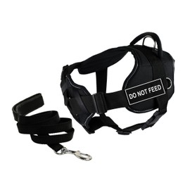 Dean & Tyler's DT Fun Chest Support "DO NOT FEED" Harness with Reflective Trim, X-Large, and 6 ft Padded Puppy Leash.