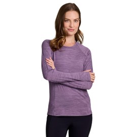 RBX Activewear Long Sleeve Running Top for Women, Lightweight Space Dye Buttery Soft Fitted Yoga Tee with Thumbholes Heathered Purple Haze M