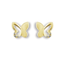 Butterfly Stud Earrings Girls Gold (925 Silver Gold-Plated) Children's Earrings Yellow Gold Butterfly Ear Stud with Zirconia Stones Children's Jewellery Girls Jewellery Birthday Gift, Yellow Gold,
