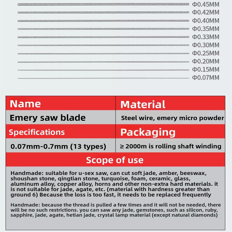 MIANDTOYA 0.45mm Diamond Wire 10M for Saw Hand Tool &