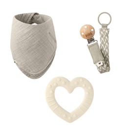 BIBS My First 6 Months Gift Set | Includes Cloth Bib, Pacifier Clip and Bitie Teether | Sage