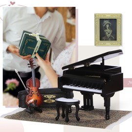 iLAND Piano Music Box and Miniature Violin with Gift Box, 1/12 Scale Accessories for Dollhouse Piano Room with Timeless Melody "The Castle in Heaven", Romantic Gift