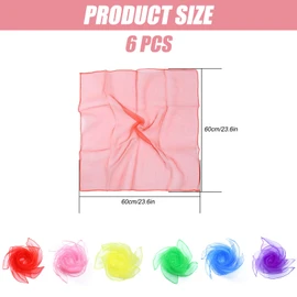 Larfraecy Pack of 6 Juggling Cloths Colourful Silk Scarves 60 x 60 cm Square Dance Chiffon Cloths Colourful Cloths for Nursery Children's Show Sensory Juggling Dance Gymnastics Towels Sensory