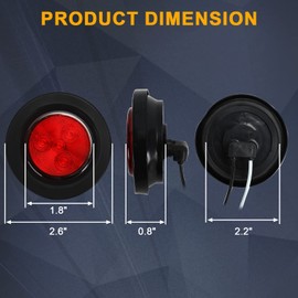 FSBCGT 10PCS 2" Round Trailer LED Marker Clearance Lights, 4 LED Flush Mount with Rubber Grommets and 2 Prong Wire Pigtails for Trailer Truck RV (5Red+5Amber)