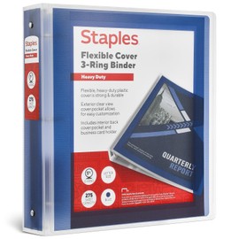 Staples Heavy Duty 1 1/2" 3-Ring Flexible Poly Binder, Blue (ST62616)