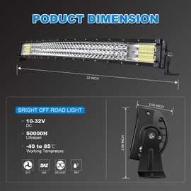 32" LED Light Bar Curved T-Former Triple Row 441W Flood Spot Combo Beam Off Road Lights 2pc 4inch 60W Spot Driving Fog Lights with Rocker Switch Harness Wiring for Trucks ATV UTV Jeep Boat Pickup