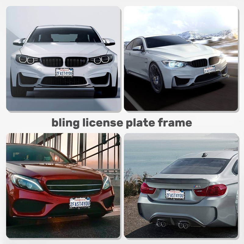 QUANQIUFEI 2 Pack Bling License Plate Frames, Sparkly Rhinestone Diamond