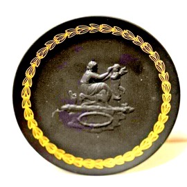 Wedgwood Vintage Wedgwood 1971~Black Basalt “Mother”6.5”Plate~Gold Wreath~Embossed~No Box