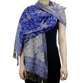 NYFASHION101 Large Soft Double Layer Jacquard Paisley Print Scarf Shawl Wrap - Royal Blue