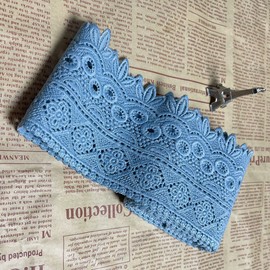 8 cm de ancho, patrón de roma, borde de encaje bordado inelástico, funda de mantel de cortina para novia, ropa o accesorios (4 yardas en un paquete) (azul claro)
