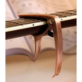 Music Store MS-EGC Curved BR Capo for Western and Electric Guitar, Secure and Secure Attachment, Easy Removal of Bridge Pins, Brown Wood Effect