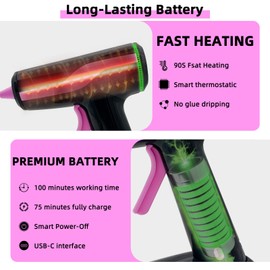 Cordless Hot Glue Gun, Rechargeable Hot Melt Glue Gun 2Ah Built-in Battery Smart Power-Off With 30pcs Premium Glue Sticks, 10pcs Wood Craft Sticks, Carry Case for DIY, Arts &Crafts