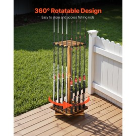 VEVOR Fishing Rod Holders for 16 Fishing Poles, 360° Rotating Wood Fishing Rods Rack for Garage Organization and Storage, Floor Stand Space-Saving Equipment, for Reels Gear Accessories, Gifts for Men