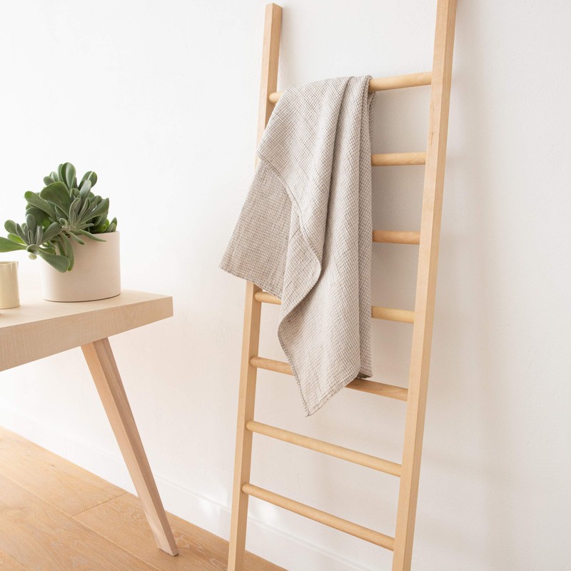 Natural Beige Linen Cotton Bath Towel Checkes
