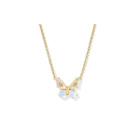 Kendra Scott Bianca Butterfly Short Pendant Necklace, 14K Gold-Plated Brass, Fashion Jewelry for Women, Iridescent White Mix