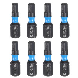 sourcing map 8pcs H3/16 SAE Hex Screwdriver Bit 1/4" Hex Shank 25mm/1" Length S2 Steel Magnetic Hexagon Head Screw Driver Industrial Drill Bits
