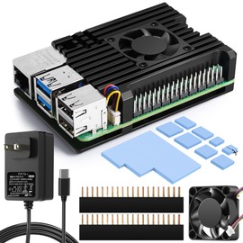 Smraza Raspberry Pi 5 Aluminum Case Alloy Case + Heat Sink + Cooling Fan Passive Cooling 5V 5A PD 27W USB-C (Type C) Power Supply (Raspberry Pi 5 Not Included)