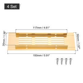 sourcing map Air Vents Cover, 4Pcs 150 x 50mm - Aluminum Alloy Mesh Air Return Vent Cover, Rectangle Louvered Ventilation Grille for Shoe Cabinet Wardrobe (Gold)