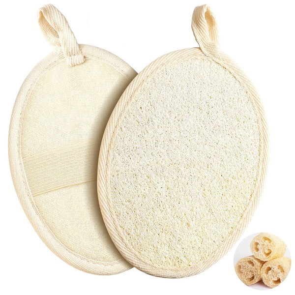 2 Pieces of Natural Loofah Sponges, Shower and Body Scrub